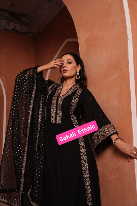 Pure & Soft Rayon Based Designer Embroidered & Mirror Work chikankari Kurti With Plazo Pants & Dupatta(Video Clip attached)