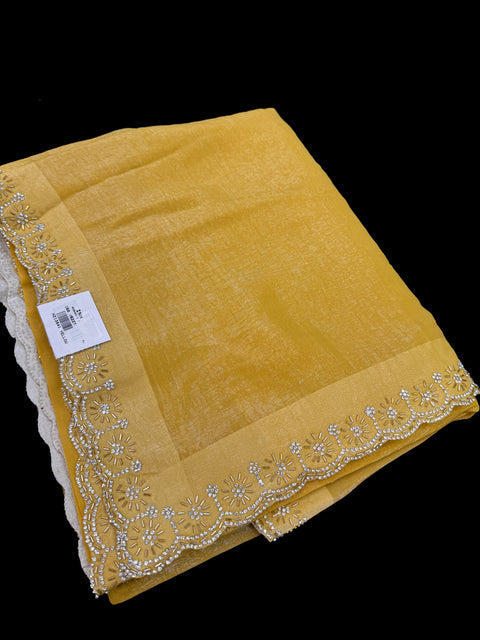 (Video clip attached) Beautiful Jimmy Choo fabric handwork border plain Sarees
