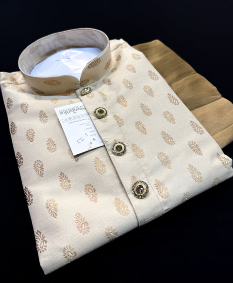 Soft Silk based Heavy brocade work designer Kurta with white Pajama