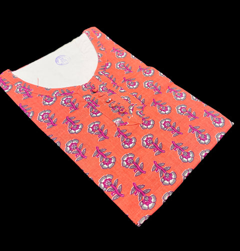 Pure Cotton based Printed short Kurti for girls /Ladies (Size 38 - length 28 inches, Size 42 ,46, 48 length -31 inches)sleeves 17 inch
