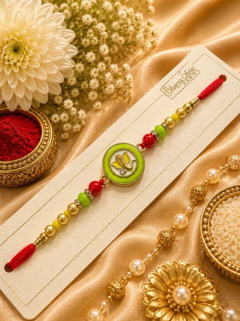 Ganesha design Meenakari work Beautiful Stone Work Rakhi in nice box pack