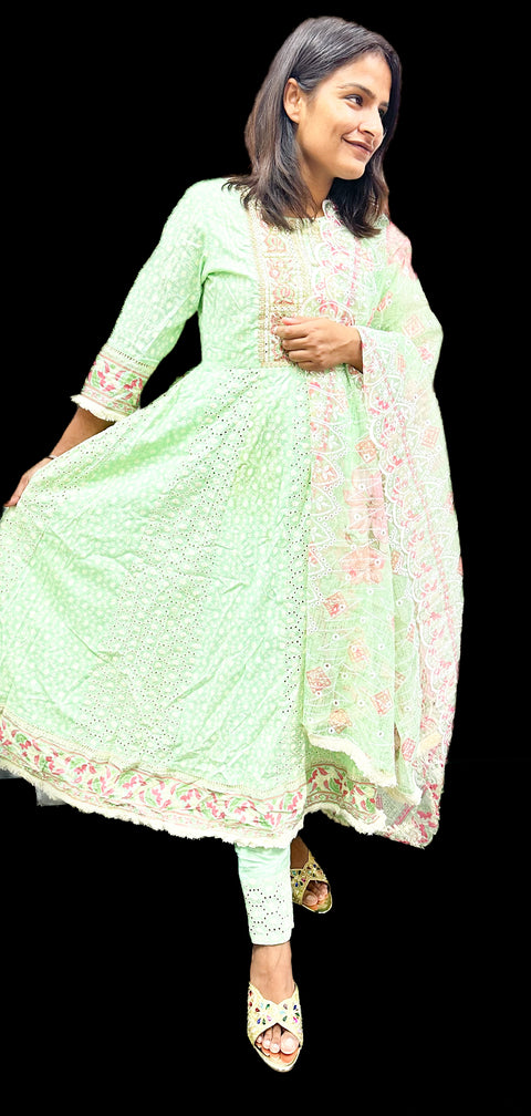 Cotton Based Heavy Handwork & Mirror Work All Over On Chikankari Kurti And Handwork Dupatta With Plazo Pents