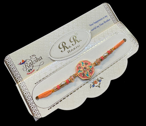 Beautiful Stone Work Rakhi in nice pack gift card