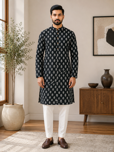 Pure cotton based Men’s Printed kurti (sizes mentioned in inches ,not according to the label on Kurti)size 44 kurti- Length 40 inches and size 46-length 42 inches ) Kurti only. Pants not included.