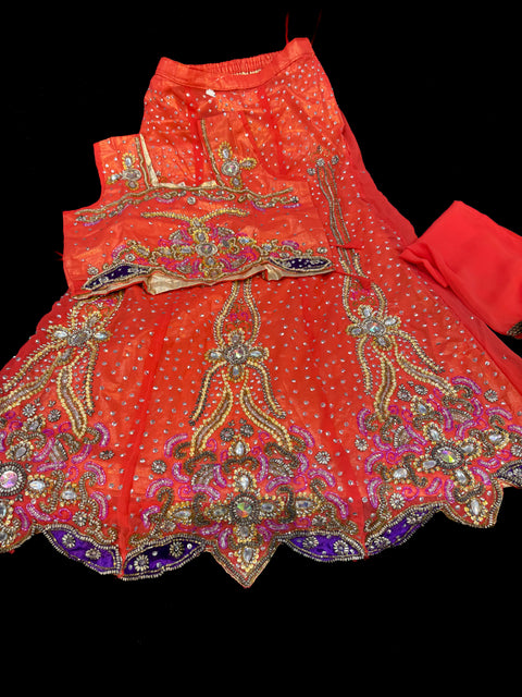 Peachy Pink colour georgette  based heavy hand work lehnga & blouse with dupatta