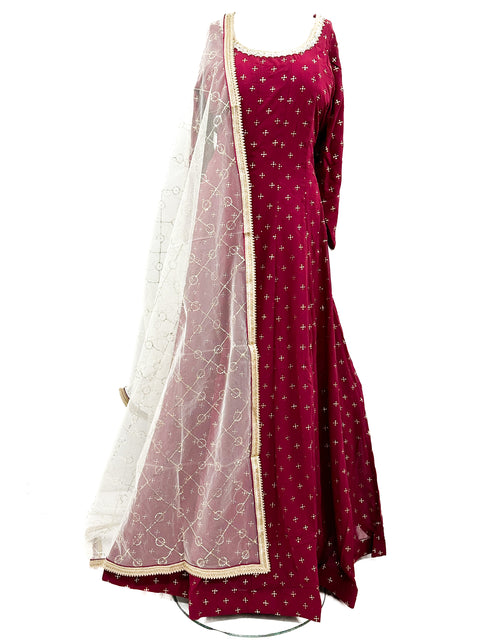 Georgette Based Mukaish Work Gown with netting based Sequinned work Dupatta