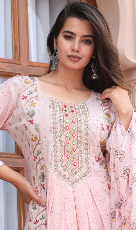 Cotton Based Heavy Handwork & Mirror Work All Over On Kurti And Handwork Dupatta With Plazo Pents
