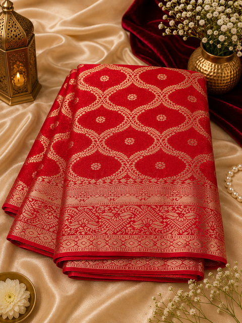 Very Soft Pure chiffon based Beautiful zari work Banarasi look Saree(Blouse Shown Is For Reference Only. The Blouse Piece Is Included With The Saree As Unstitched Fabric)(slight variation in color and design is possible )