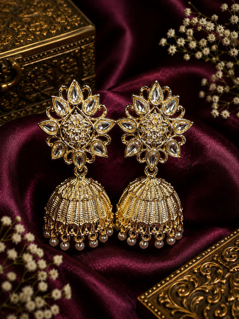 Golden stone with pearls work beautiful Jhumka