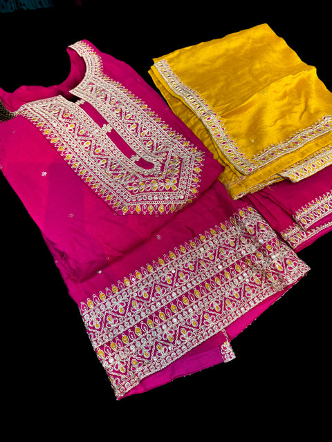 Soft Georgette silk based embroidery with sequined work designer kameez with plazo pants and dupatta with embroidery border work Dupatta
