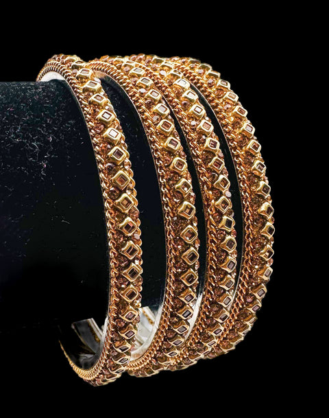 Beautiful Golden fine stone shiny Brass Bangles set (Sample picture attached at end to show it can be customised with plain Velvet or Metal Bangles)set of 4 Bangles