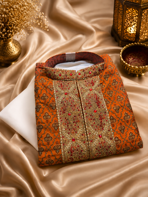 Soft Silk based embroidery work long kurta with pants (slight variation in color and design is possible )