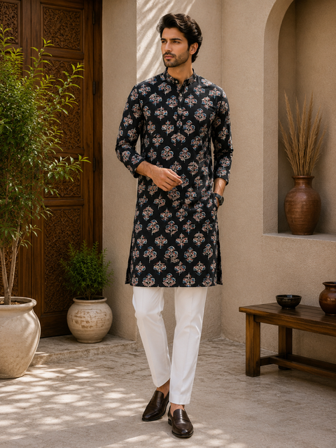 Pure cotton based Men’s Printed kurti (sizes mentioned in inches ,not according to the label on Kurti)size 44 kurti- Length 40 inches and size 46-length 42 inches ) Kurti only. Pants not included.