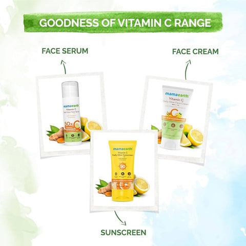 Mamaearth Vitamin C Daily Glow SPF 50 Sunscreen with PA+++ | Reduces Tanning & Gives Broad Spectrum Sun Protection | No Whitecast & Non-Greasy (50g)