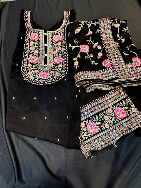 Soft Georgette silk based embroidery with sequined work designer kameez with plazo pants and dupatta with embroidery border work Dupatta