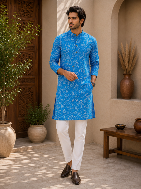Pure cotton based Men’s Printed kurti (sizes mentioned in inches ,not according to the label on Kurti)size 44 kurti- Length 40 inches and size 46-length 42 inches ) Kurti only. Pants not included.
