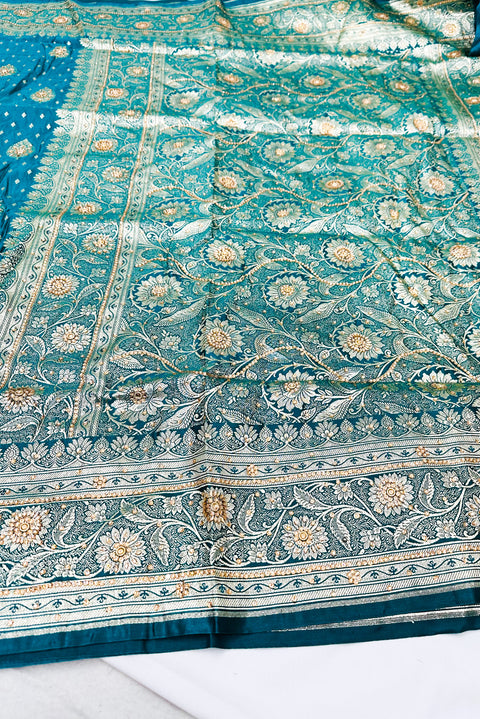 Beautifully designed Banarasi Silk Saree with heavy Handwork with stones & Zari