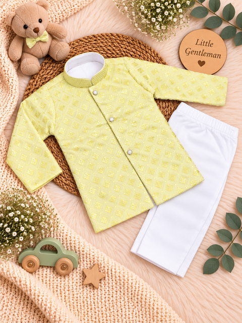 Soft Rayon chikankri sequin based Newborn Kurta Pajama Set with soft inner lining, easy front-open kurta & matching elasticated pajama for comfortable wear.Kurta L 35 cm,Chest 25 cm,Sleeve24 cm,Pajama L 33 cm.Slight variation in colour & design may occur