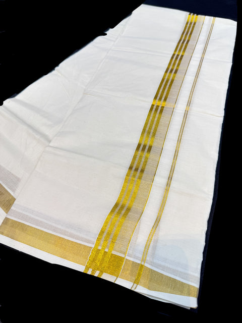 Woven Cotton Kerala Mundu / Dhoti in Off White ( 4 mtrs )
