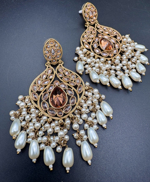 Original Polki with beautiful pearls heavy look Earrings with lite weight