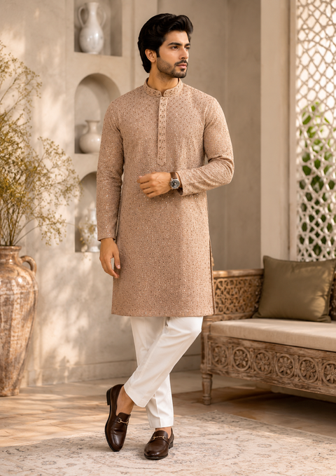 Pure and Soft Rayon based Heavy embroidery with sequined work designer Kurta with white Pajama (slight variation in color & design is possible)