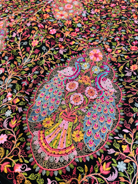 (Video Clip Attached )Black color Pure Georgette Chiffon Based Multicoloured Embroidery Work Jaal All Over With Stone Work Beautiful Saree
