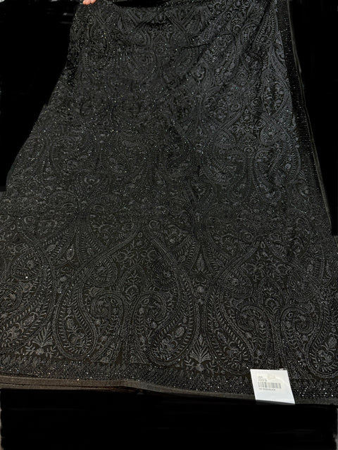 (Video clip attached) Beautiful soft georgette Saree with resham embroidery work with black stones design