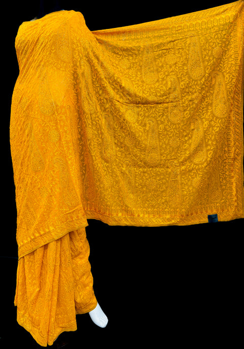 (Video clip attached )Pure Georgette Chiffon based embroidery work jaal all over with stone work beautiful Saree