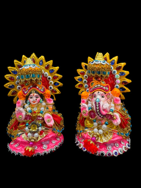 Beautiful Lakshmi Ji & Ganesh Ji Statue (Murti) slight variation in color and design is possible (13-16cm height appx)