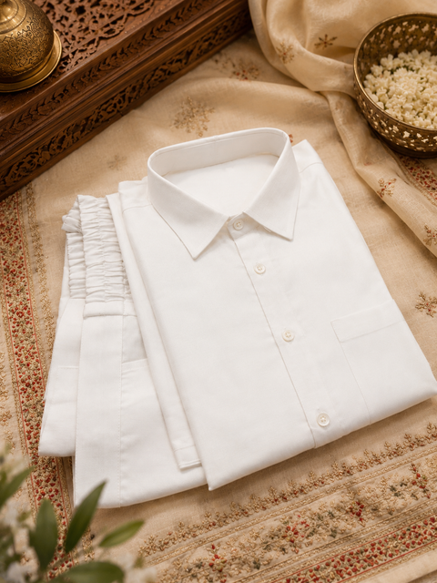 White colour linen based kurta with pants (slight variation in color and design is possible )