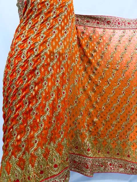 (Video clip attached )soft chiffon based zari work with heavy stone work border and embroidery work jaal all over & stone work beautiful Saree