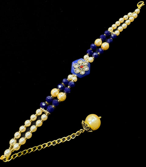 Pearls beaded Beautiful Stone Work Rakhi Bracelet style