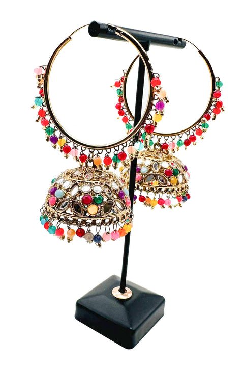 Multicoloured stone with pearls work beautiful Jhumka Balian