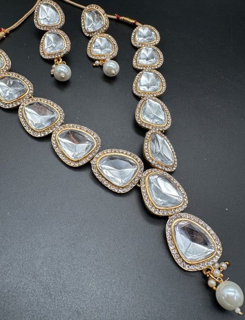 Kundan with jerkan stone designer necklace with earrings