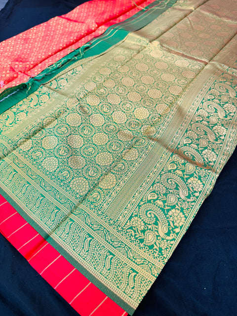 Brocade Soft Silk Saree with contrast beautiful pallu , border and blouse
