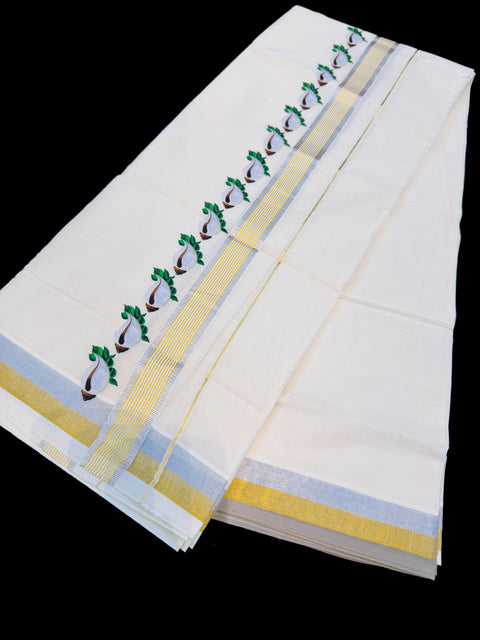 Woven Cotton Kerala Mundu / Dhoti in Off White ( 4 mtrs )