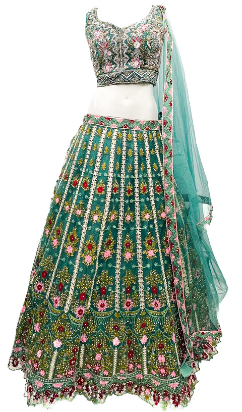 Embroidery & Mirror with stone work heavy hand work designer blouse with heavy mirror & Embroidery work multiflared lehnga & Dupatta