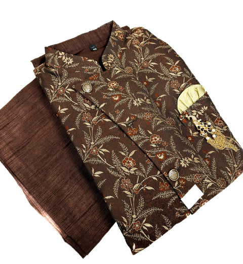 Brocade silk designer jacket with plain kurta and pants