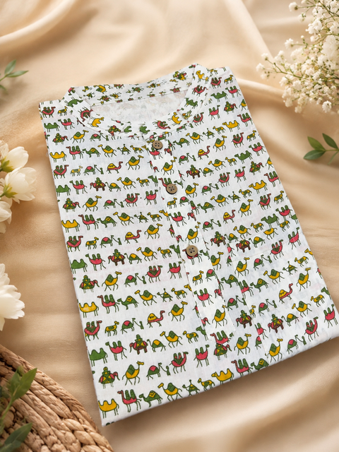 Short length Pure cotton based Men’s Printed kurti (sizes mentioned in inches ,not according to the label on Kurti) size 42 kurti- Length 28 inches and size 44 length 29 inches )