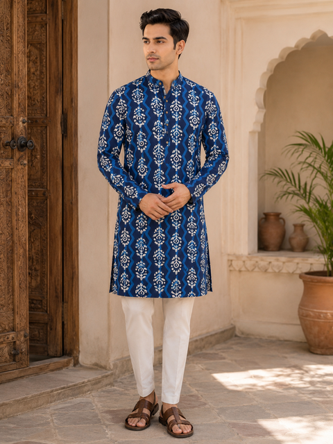 Pure cotton based Men’s Printed kurti (sizes mentioned in inches ,not according to the label on Kurti)size 44 kurti- Length 40 inches and size 46-length 42 inches ) Kurti only. Pants not included.