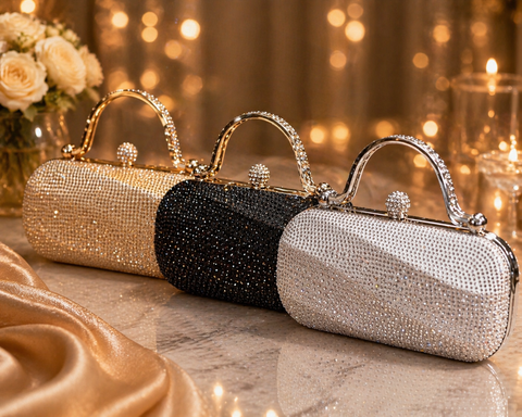 Crystals Handwork designer hand bag with handle to carry with chain inside the clutch (can be attached or detached)