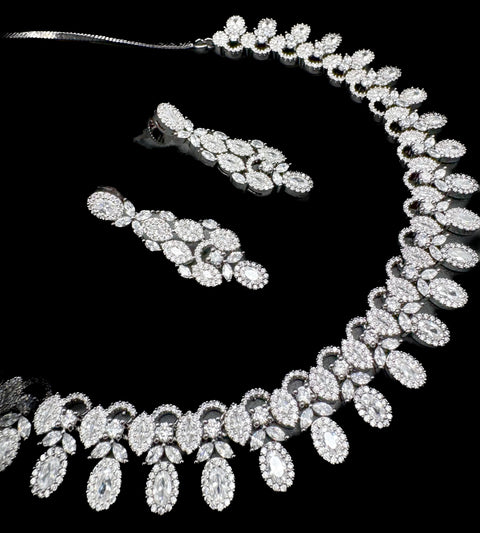 Silver American Diamond beautiful necklace set with crystal American diamonds