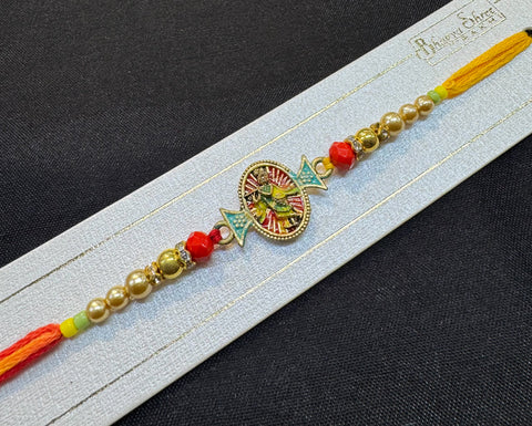 Krishna design Meenakari work Beautiful Stone Work Rakhi in nice box pack