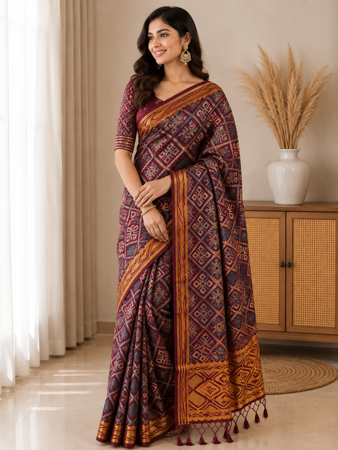 Soft silk beautiful design Saree with contrast Pallu and Blouse , blouse piece is attached to Saree(slight variation in color and design is possible)