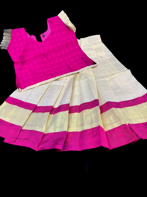 Gold Tissue based kids (Girls)Onam Special blouse and Skirt set