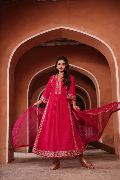 Pure & Soft Rayon Based Designer Embroidered & Mirror Work Chikankari Kurti With Plazo Pants & Dupatta(Video Clip Attached)