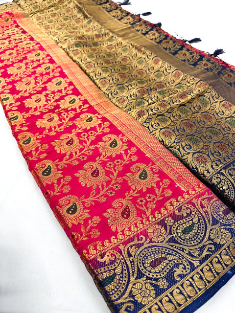 Brocade silk beautiful design Saree with contrast Pallu & Blouse