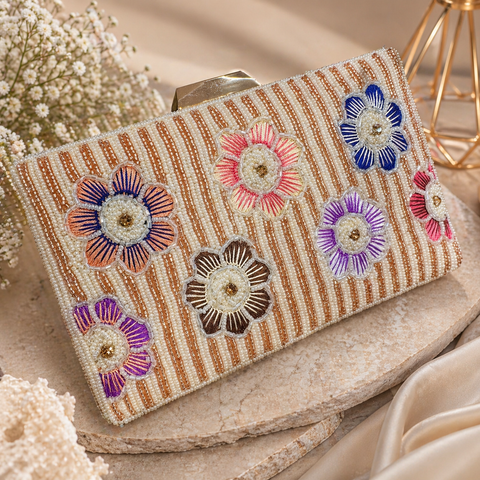 Stone work Handwork designer clutch bag with handle to carry with chain inside the clutch (can be attached or detached)