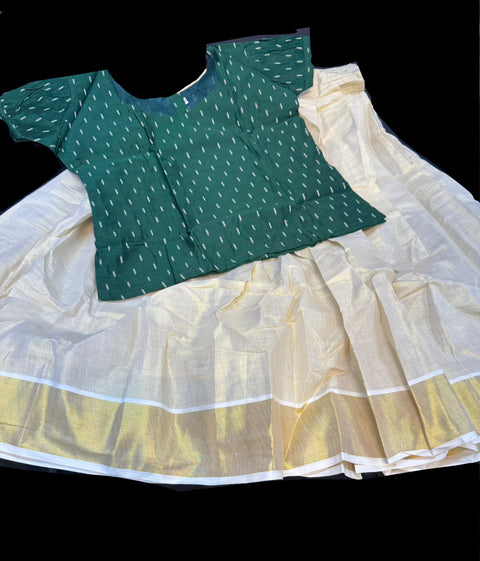 Gold Tissue based kids (Girls)Onam Special blouse and Skirt set