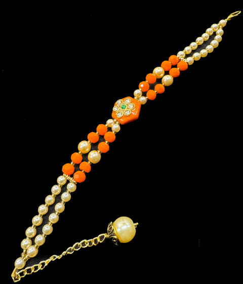 Pearls beaded Beautiful Stone Work Rakhi Bracelet style